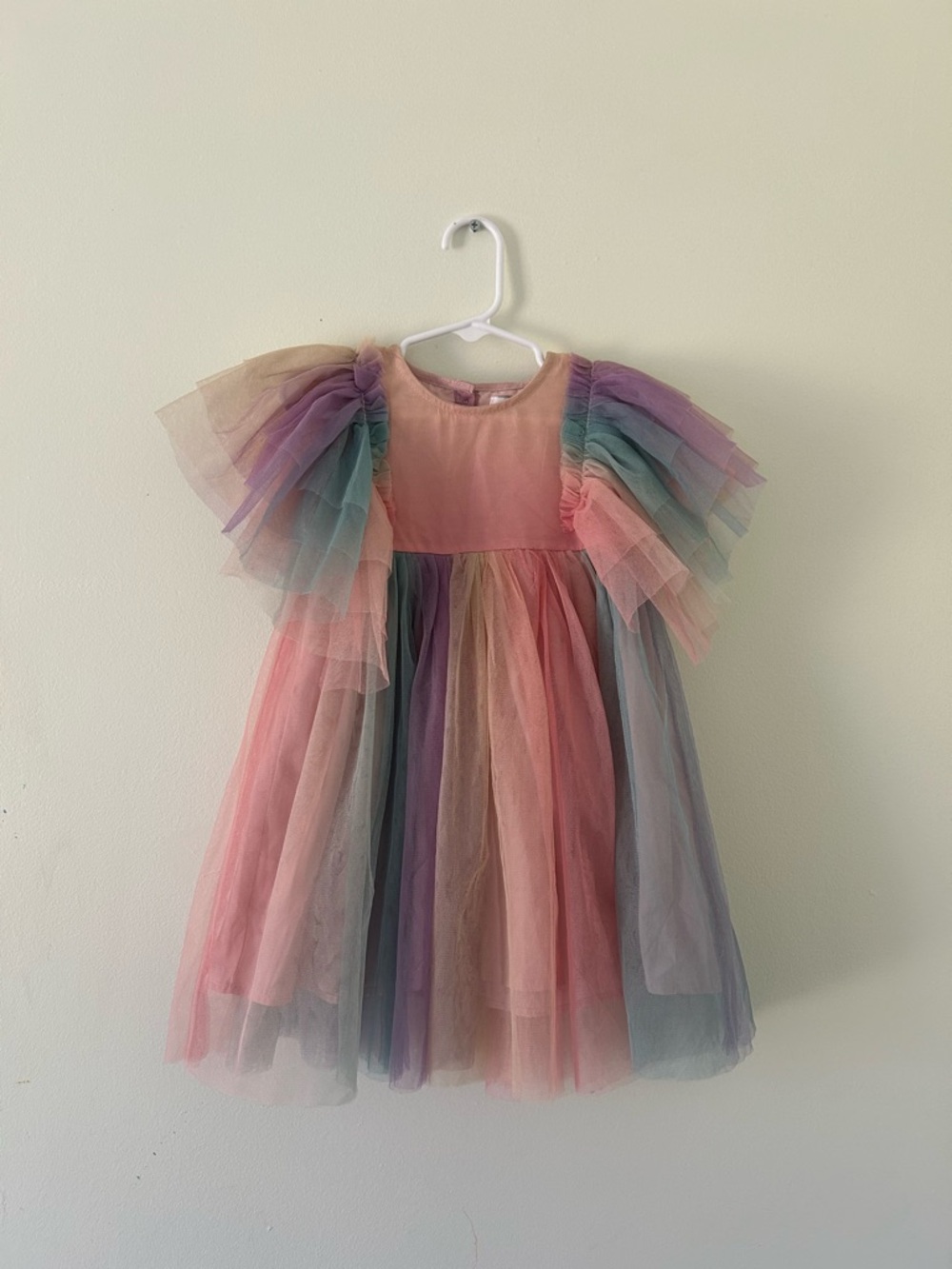 Lola + The Boys Pastel Rainbow Tulle Dress - Pink, Purple, Blue, Green